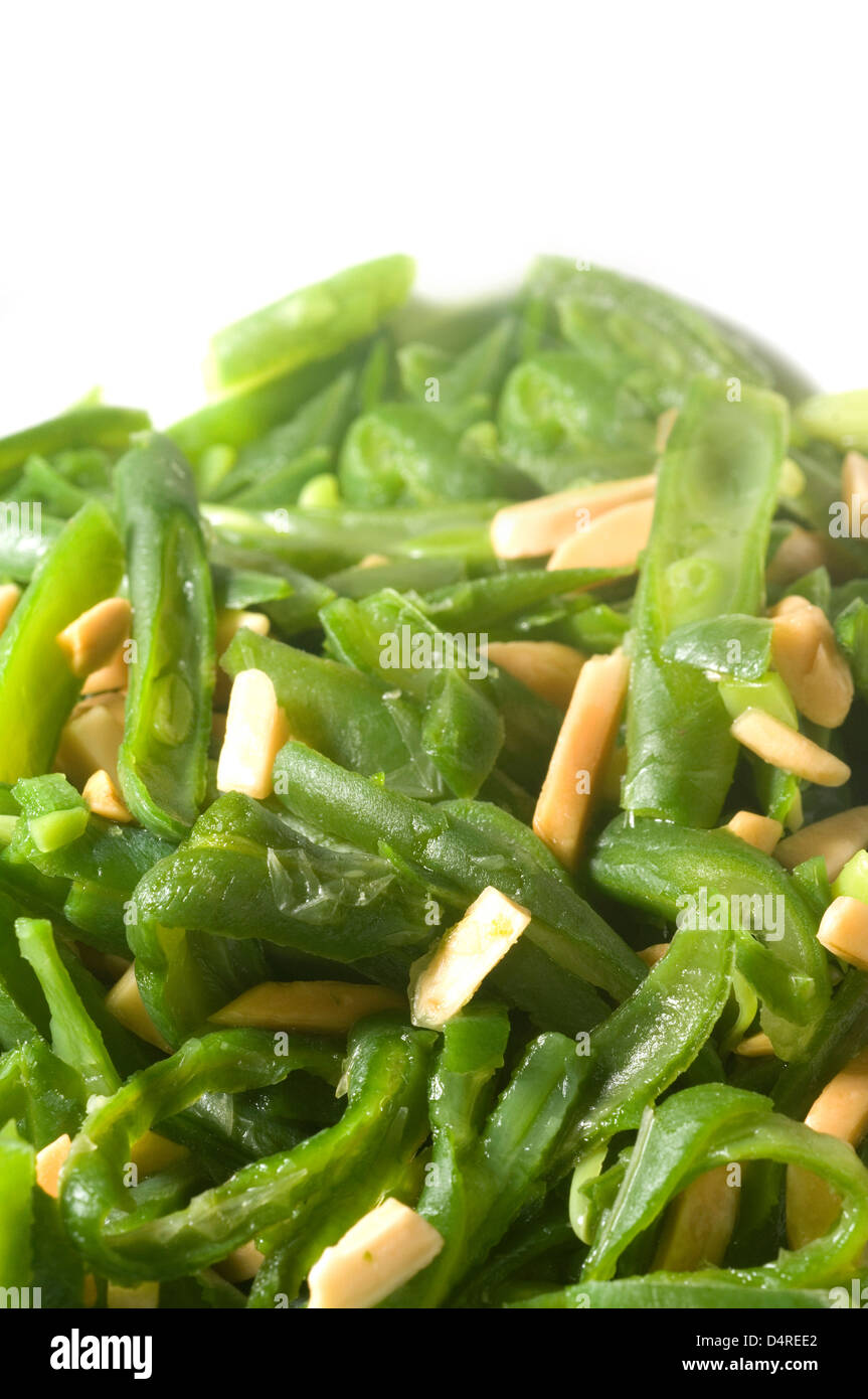 green string beans French cut with almond slivers Stock Photo