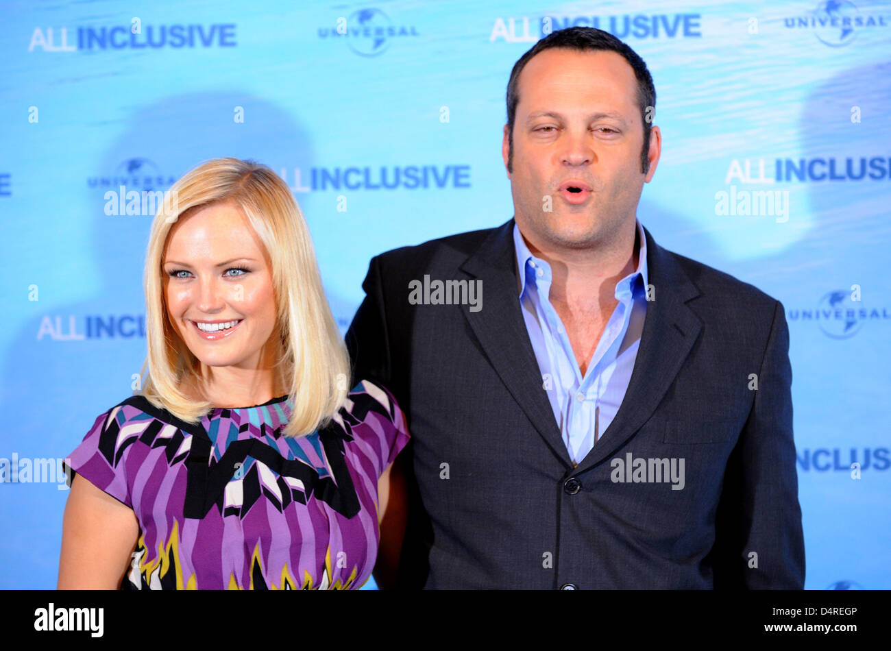 US actor Vince Vaughn and Canadian actress Malin Akerman pose during a