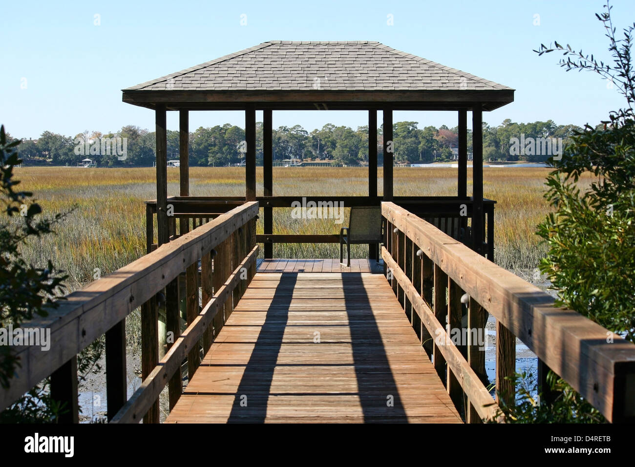 A pavillion overlooking a marsh in Hilton Head, South Carolina Stock Photo