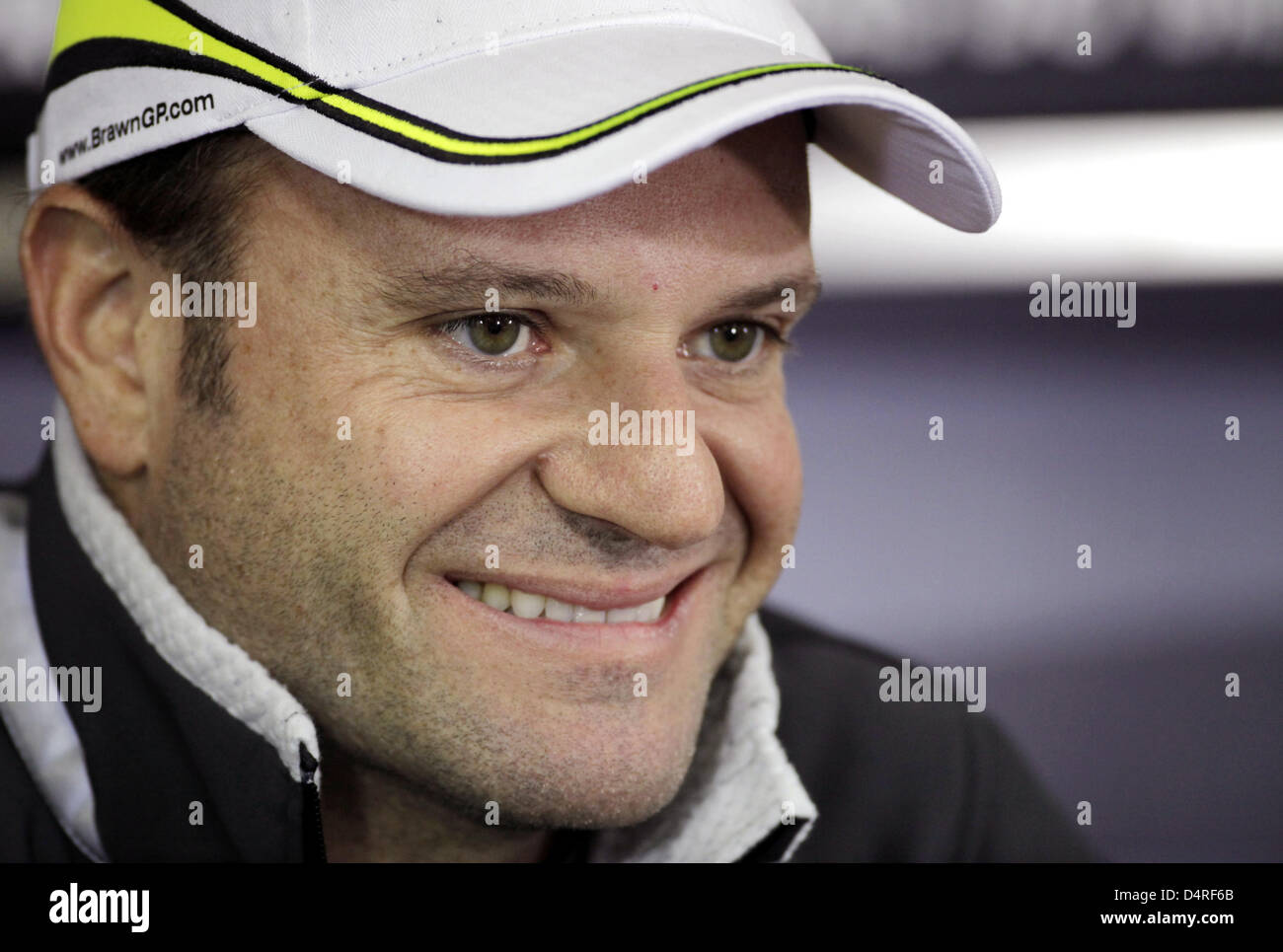Brazilian Formula One driver Rubens Barrichello of Brawn GP smiles