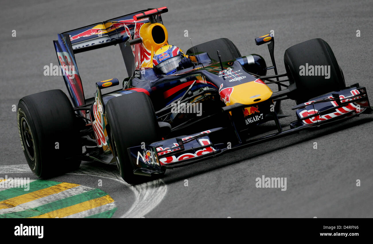 Australian Formula One driver Mark Webber of Red Bull Racing races