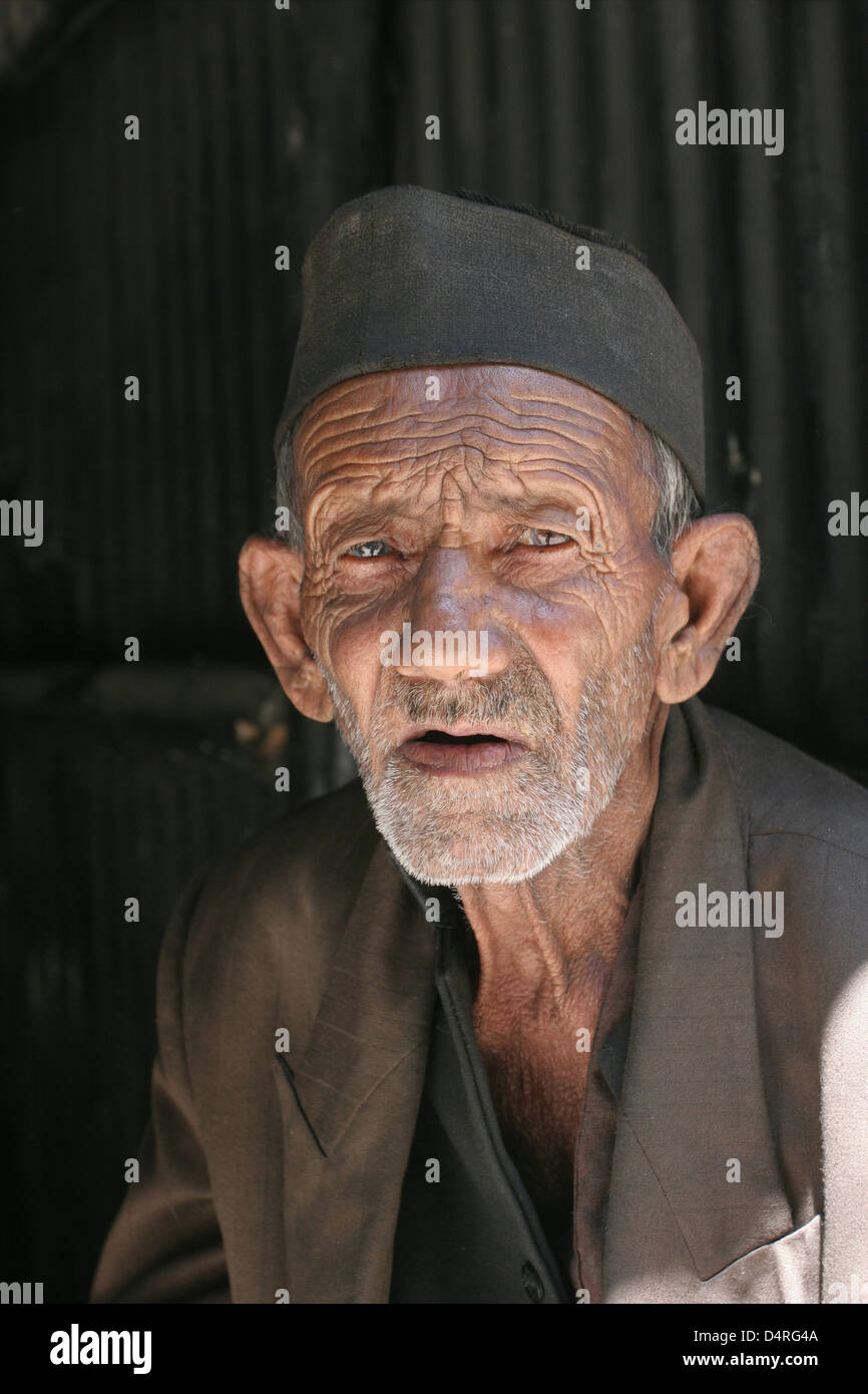 Old Garhwali man at Harsil Village. Stock Photo
