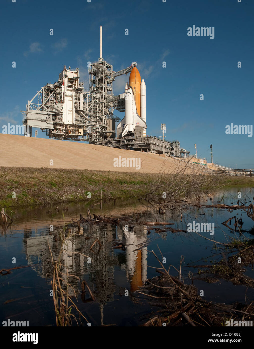 Space Shuttle Endeavour is positioned on the launch pad at Kennedy ...