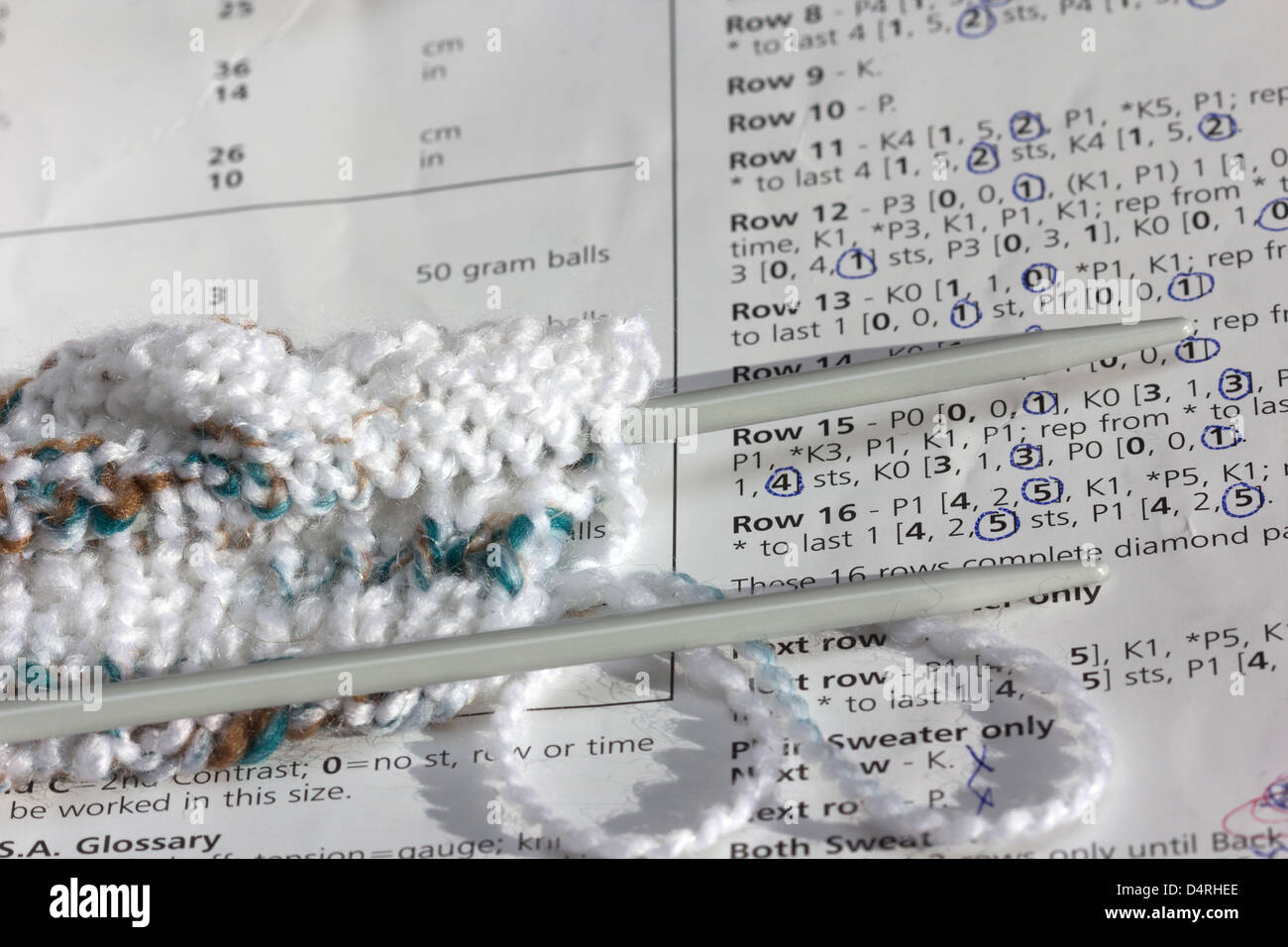 Knitting wool ,needles and pattern Stock Photo Alamy