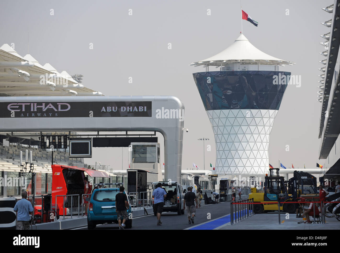 The pitlane of the newly built Yas Marina Circuit race track pictured in Abu  Dhabi, United Arab Emirates, 28 October 2009. The Formula One Grand Prix of Abu  Dhabi will take place