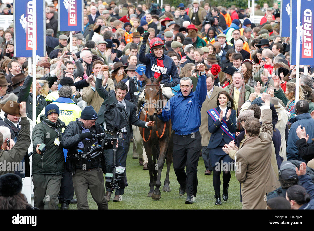 15.03.2013 - Cheltenham; Winners presentation with Bobs Worth, ridden by Barry Geraghty after winning the Betfred Cheltenham Gold Cup Chase Grade 1. Credit: Lajos-Eric Balogh/turfstock.com Stock Photo