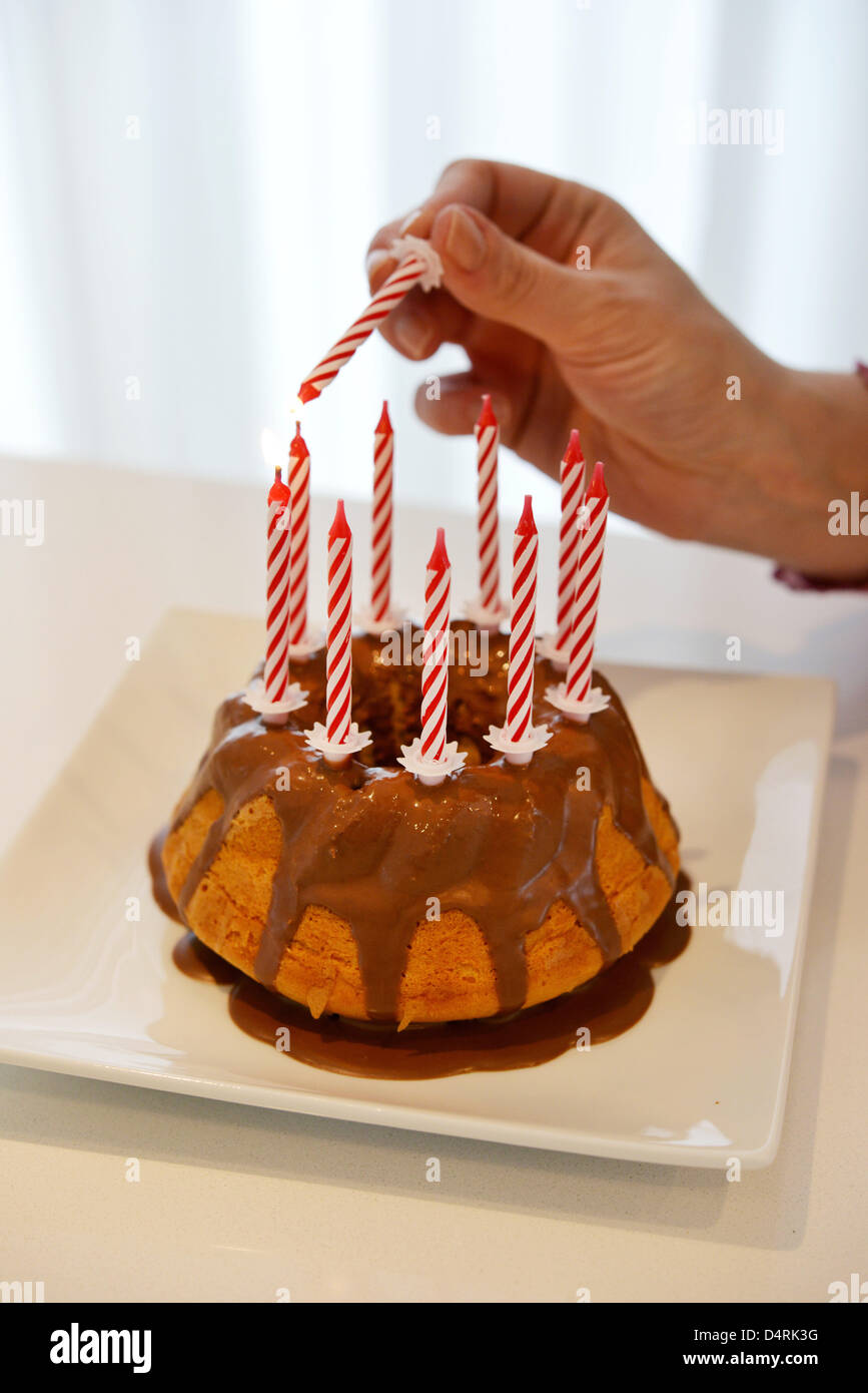 A birthday cake with candles Stock Photo - Alamy