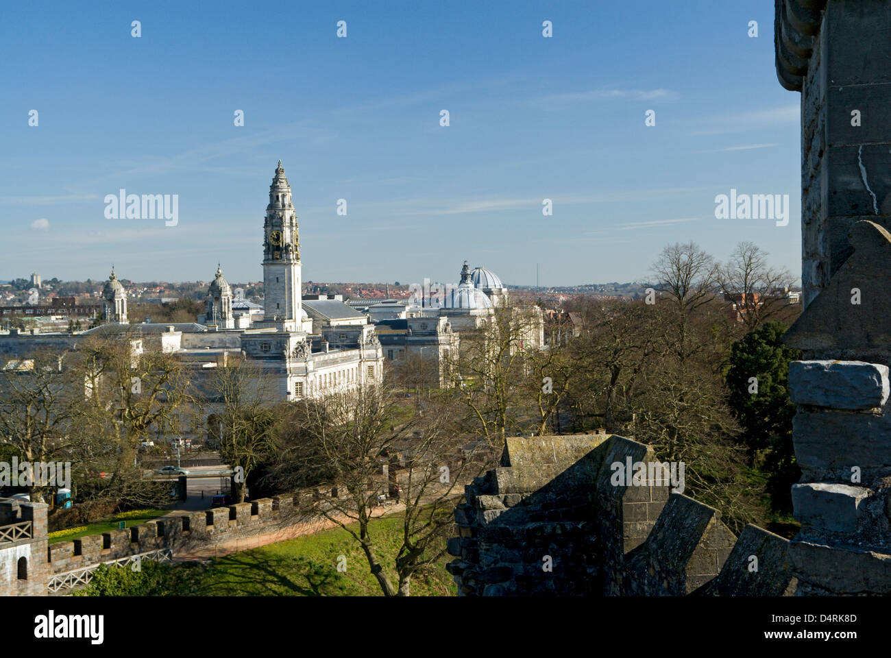 cardiff civic centre from the tower of cardiff castle wales Stock Photo