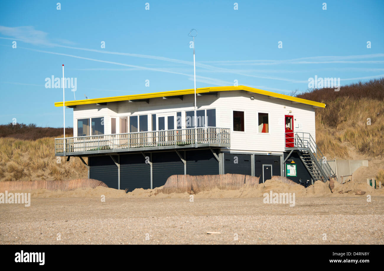 life guard building on the beach in Holland Stock Photo