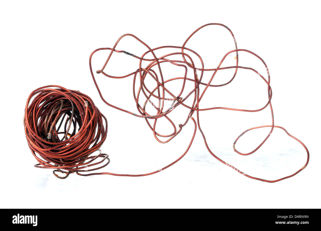 Old copper wire recyclable materials on white background Stock Photo