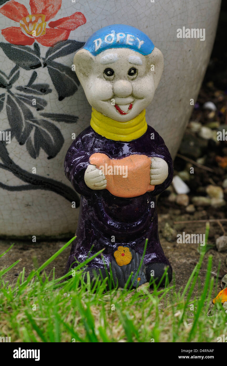 Dopey, a garden gnome also one of the seven dwarves Stock Photo