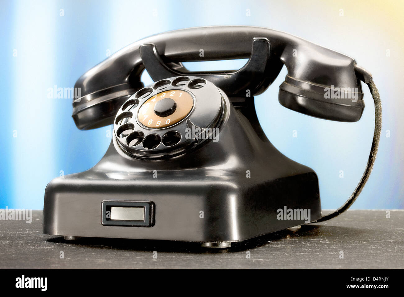 Still life antiquated black telephone  with dial plate Stock Photo
