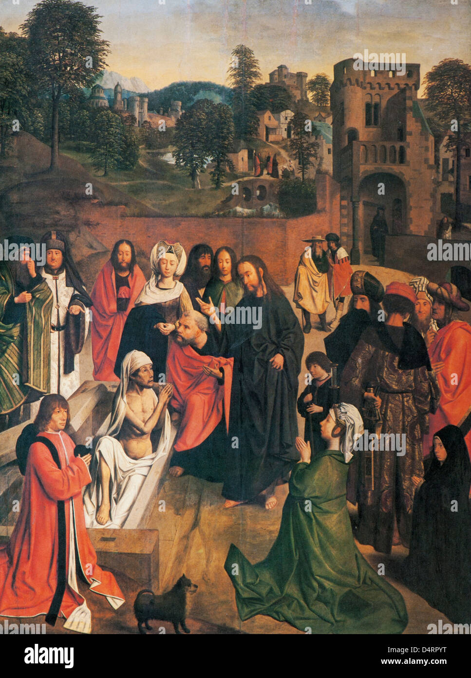 The Raising of Lazarus, 1480 by Geertgen tot Sint Jans at Louvre Museum Stock Photo