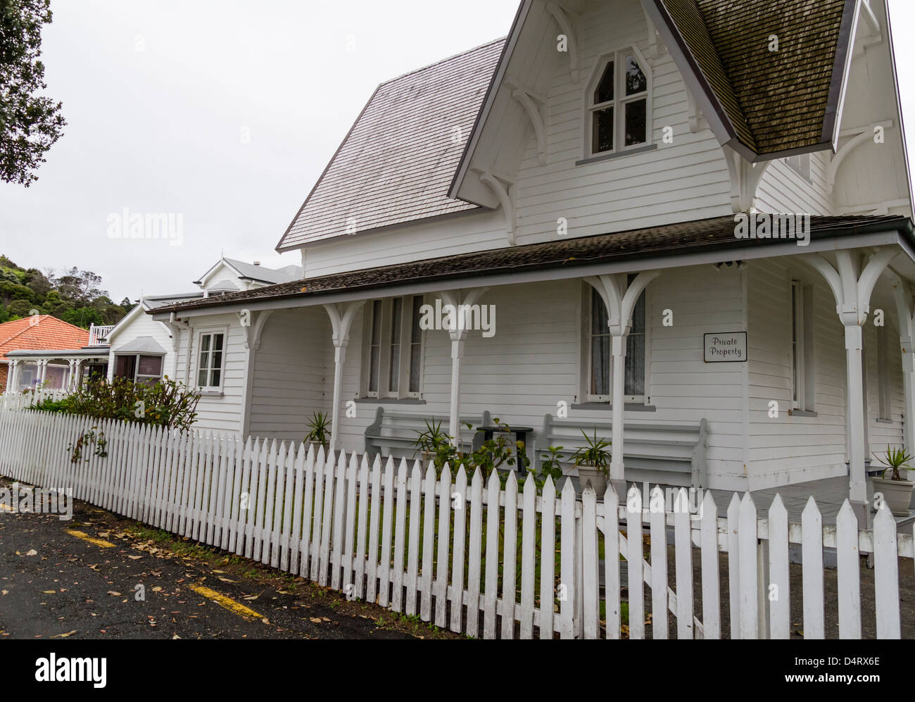 Historic old Customs House that now serves as Russell’s Police Station and residence. in Russell, Bay of Islands. Stock Photo