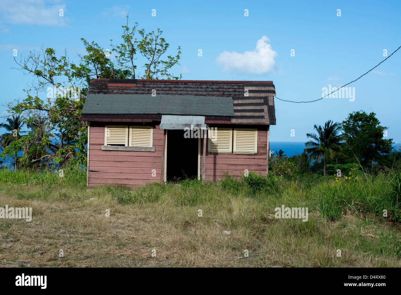 rundown small old wooden house near Bathsheba, Barbados, Caribbean Stock Photo