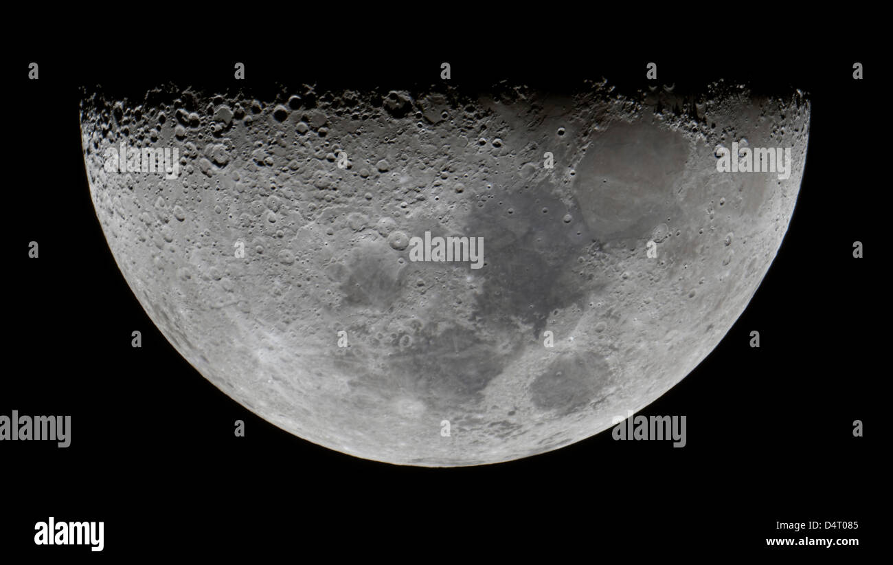 The feature known as Lunar-X visible only for a few hours on the moon surface. Stock Photo