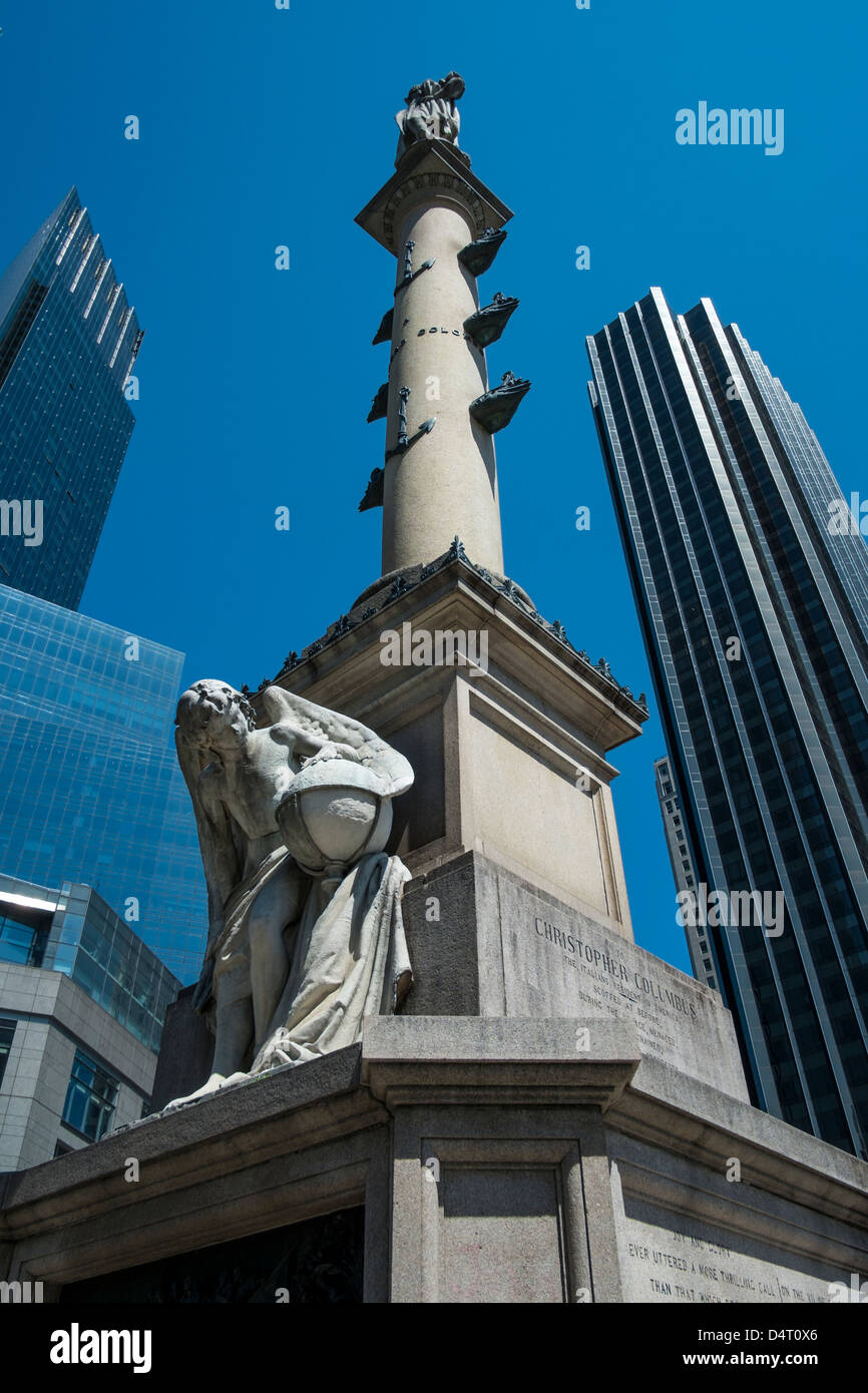 Columbus Circle, New York, with Christopher Columbus statue Stock Photo