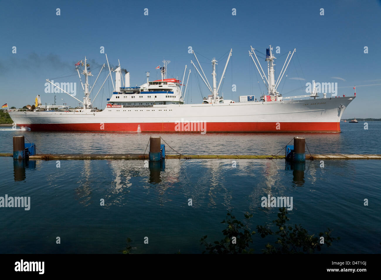 Kiel, Germany, the Cap San Diego is leaving the lock in Kiel Holtenau Stock Photo
