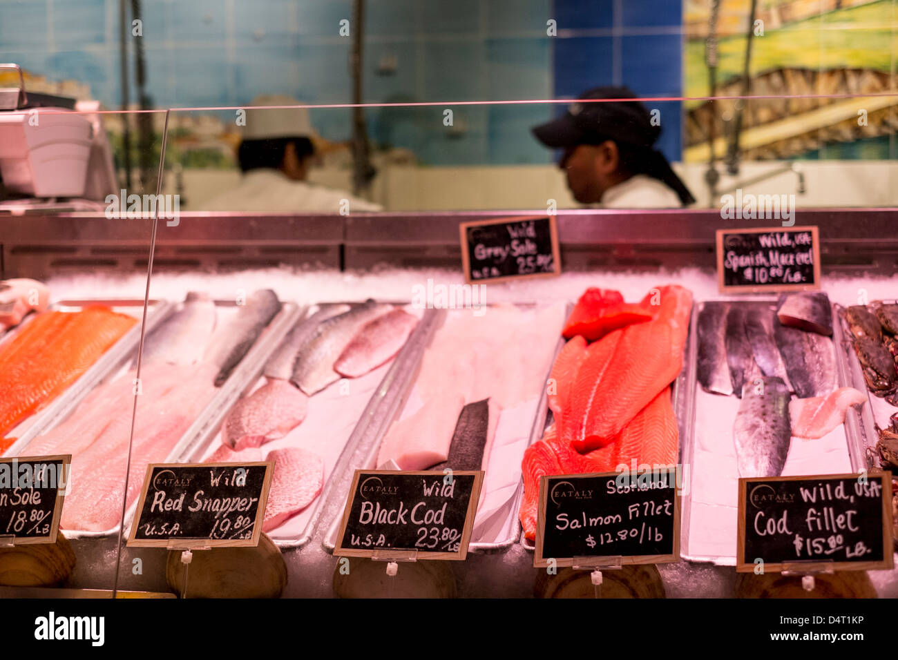 Fresh fish on display at Eataly market, New York Stock Photo Alamy