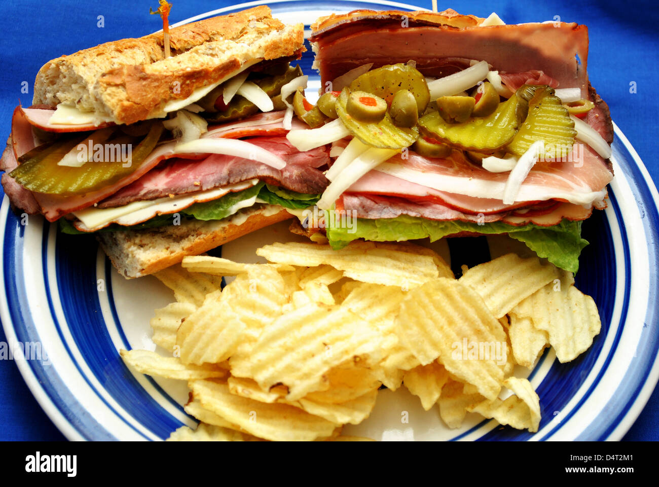 Meat and Veggie Sandwich with Potato Chips Stock Photo Alamy