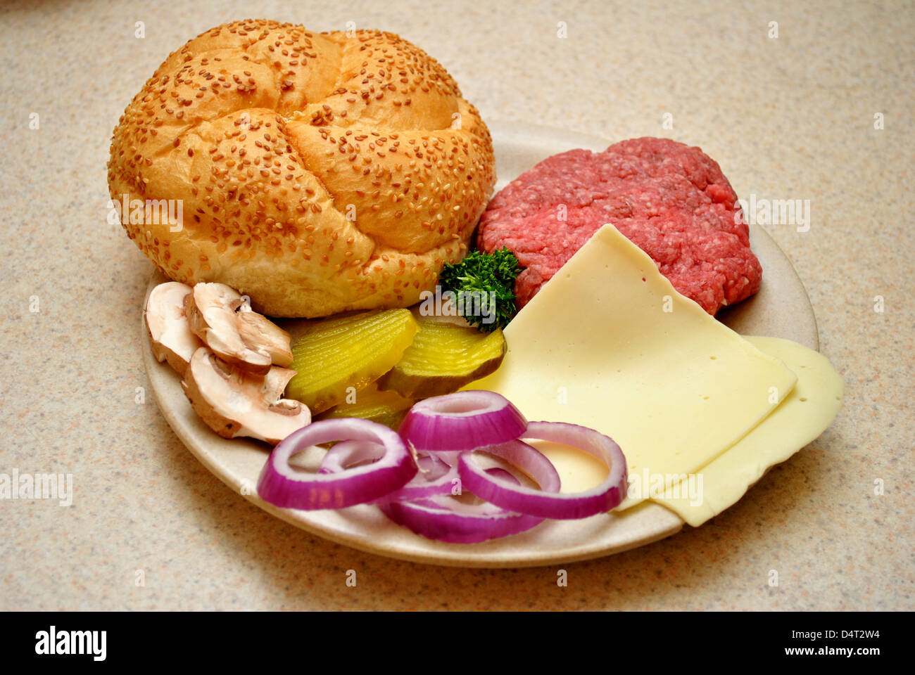 Ingredients for a Tasty American Cheeseburger Stock Photo Alamy