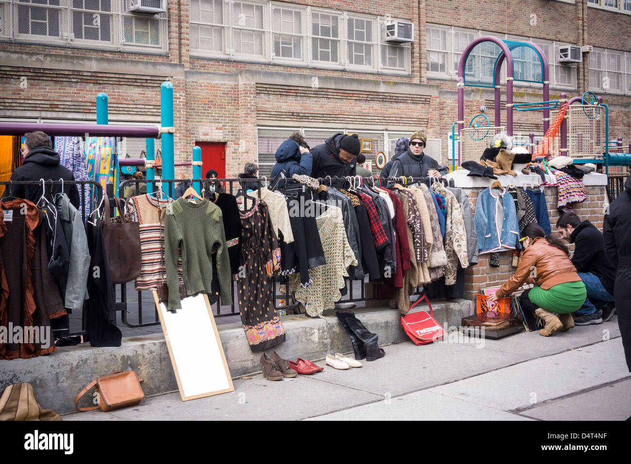 Shoppers search for bargains at a flea market in the Park Slope neighborhood of Brooklyn in New York Stock Photo