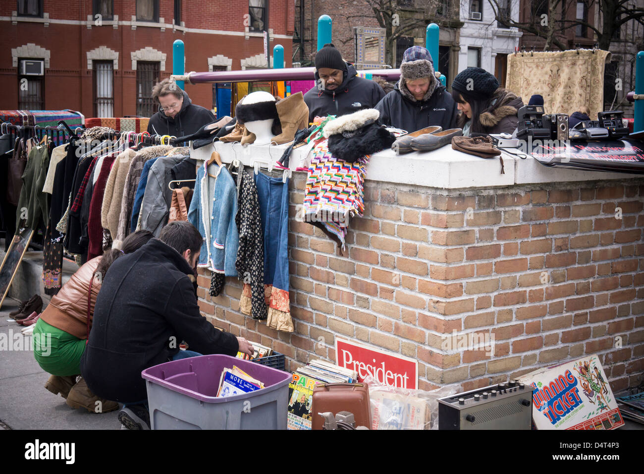 Shoppers search for bargains at a flea market in the Park Slope neighborhood of Brooklyn in New York Stock Photo