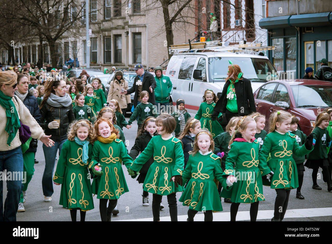St. Patrick's Day at the Irish-American Parade in the Park Slope neighborhood of Brooklyn in New York Stock Photo