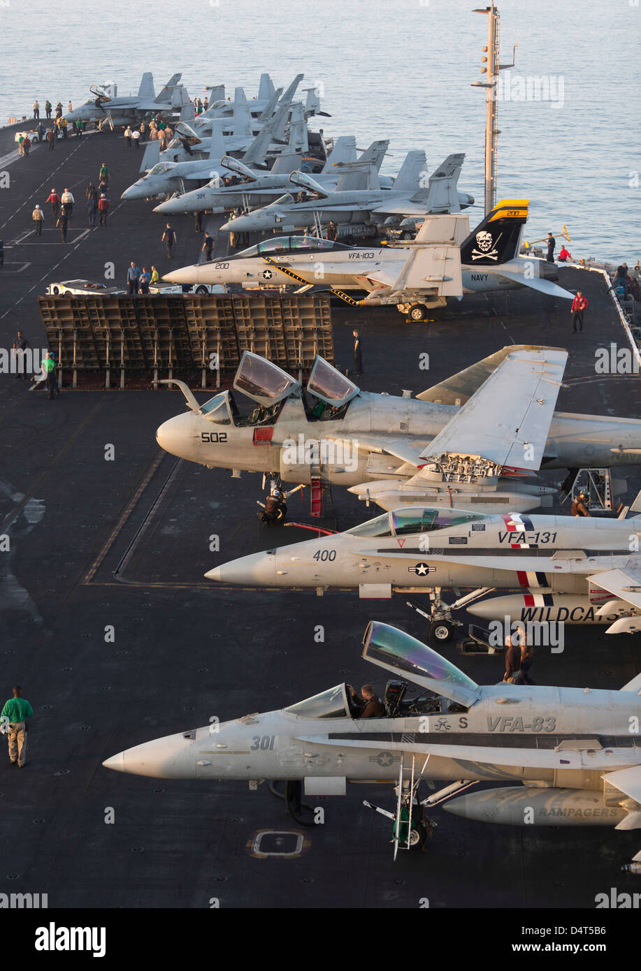 Aircraft parked on the flight deck of USS Dwight D. Eisenhower. Stock Photo
