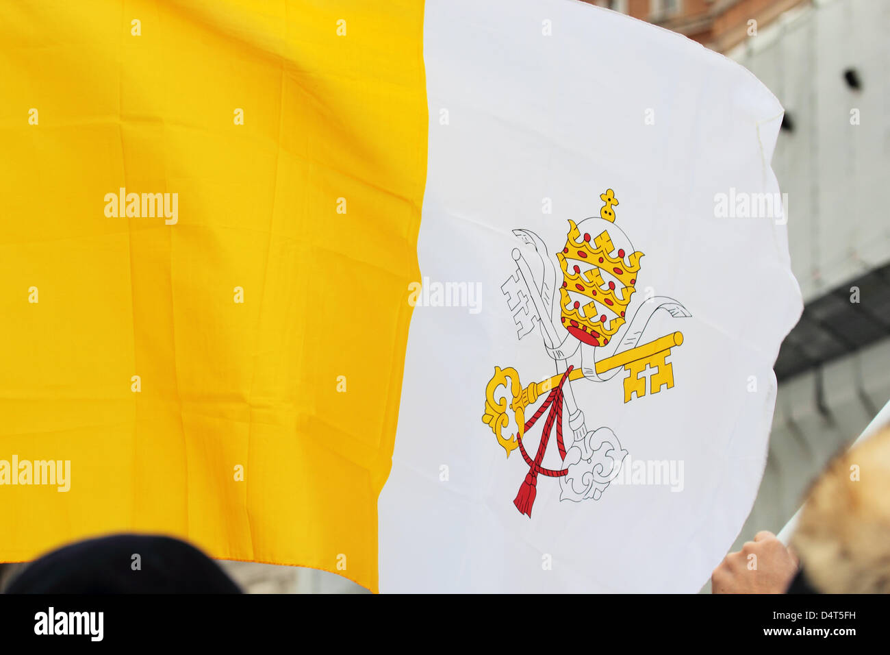 Pope Roma Flag ROME, ITALY - March 17: A flag of Vatican City in St. Peter Square ...