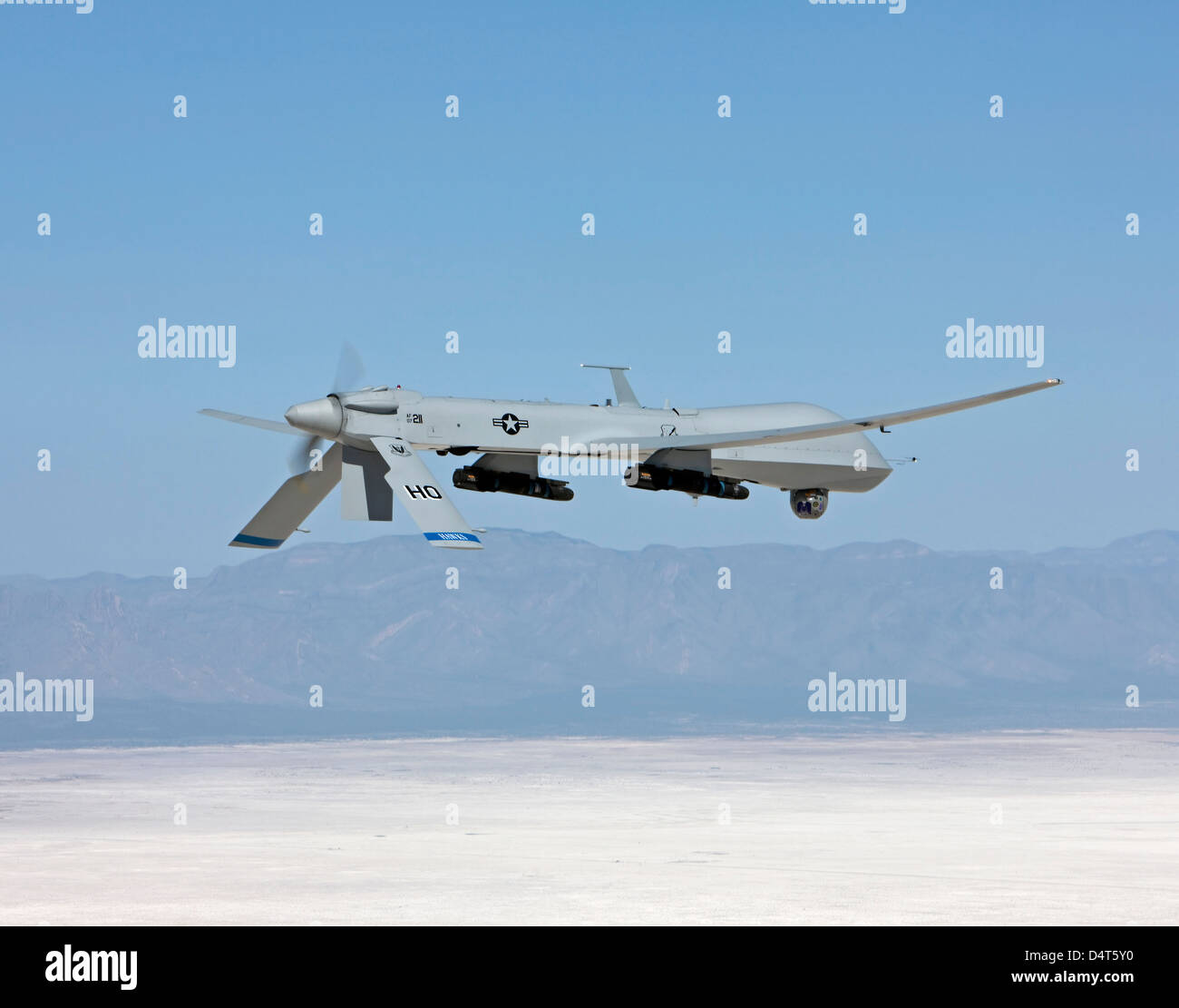 An MQ-1 Predator flies a training mission out of Holloman Air Force Base, New Mexico. Stock Photo