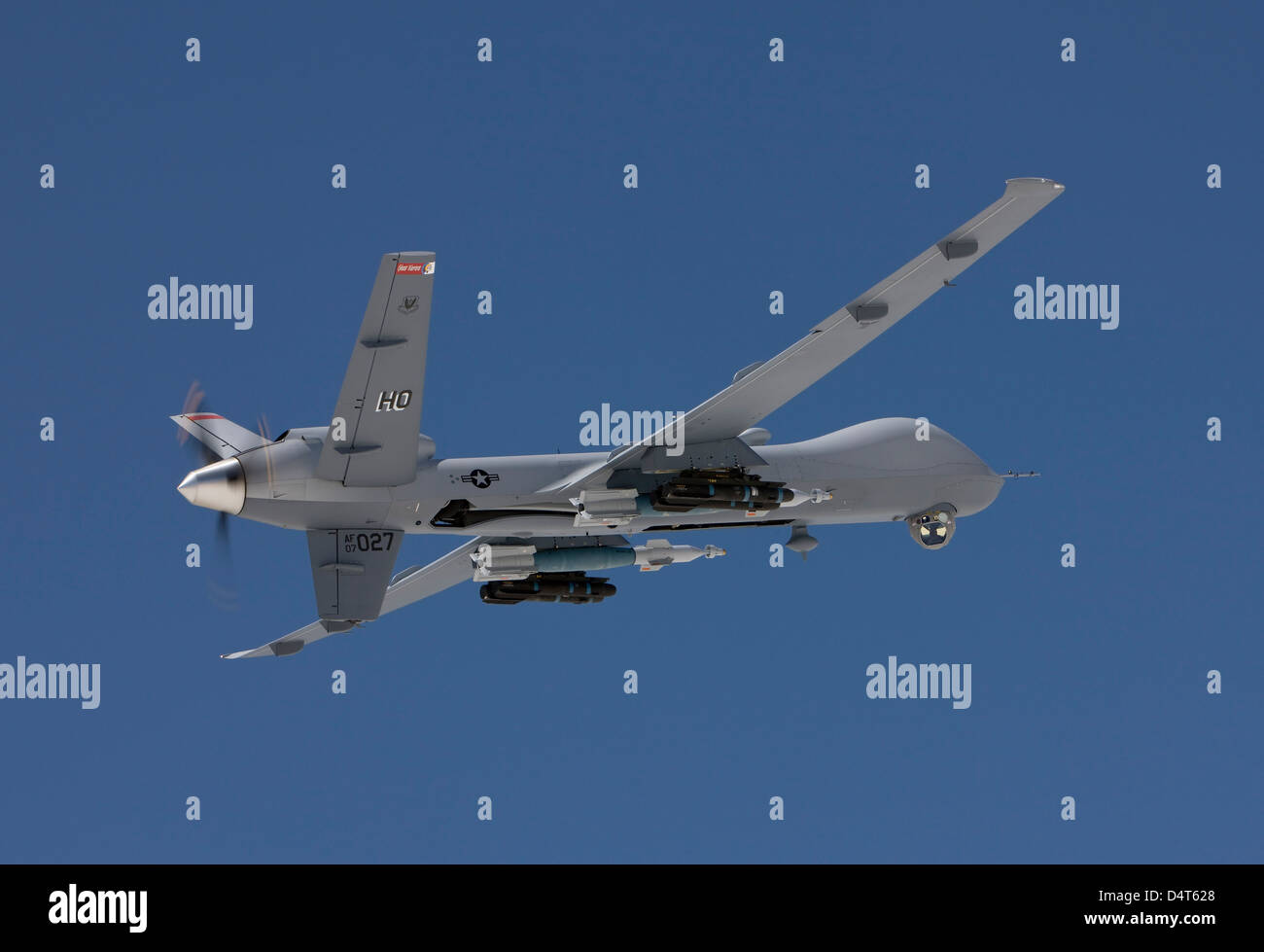An MQ-9 Reaper flies a training mission out of Holloman Air Force Base, New Mexico. Stock Photo
