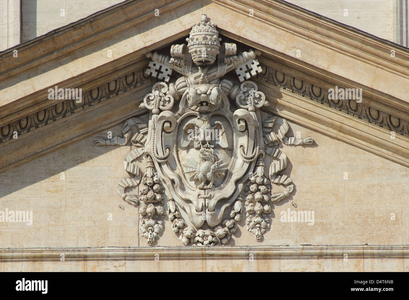 Emblem of Pope Paul V Borghese on pediment of Basilica San Pietro Vatican Stock Photo