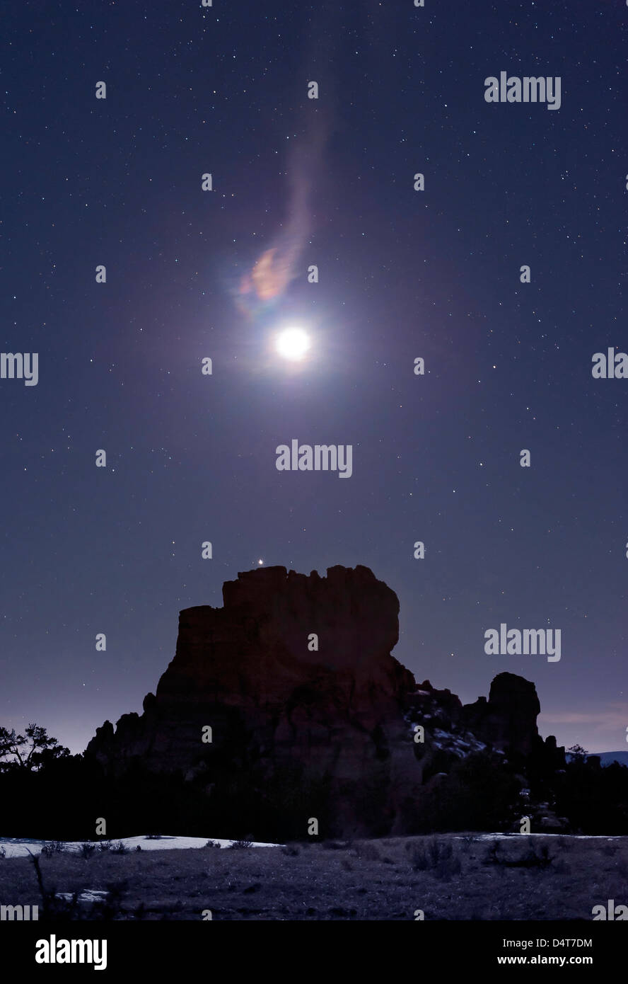 Moon diffraction over Malpais Monument rock, New Mexico Stock Photo - Alamy