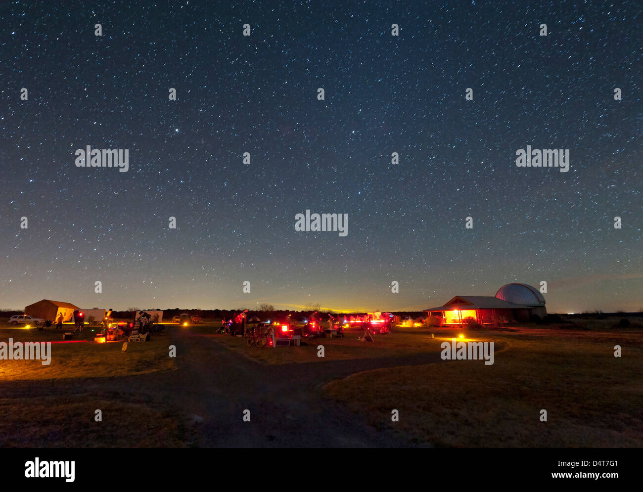 Amateur astronomers become active on a clear night at a star party in Crowell, Texas. Stock Photo
