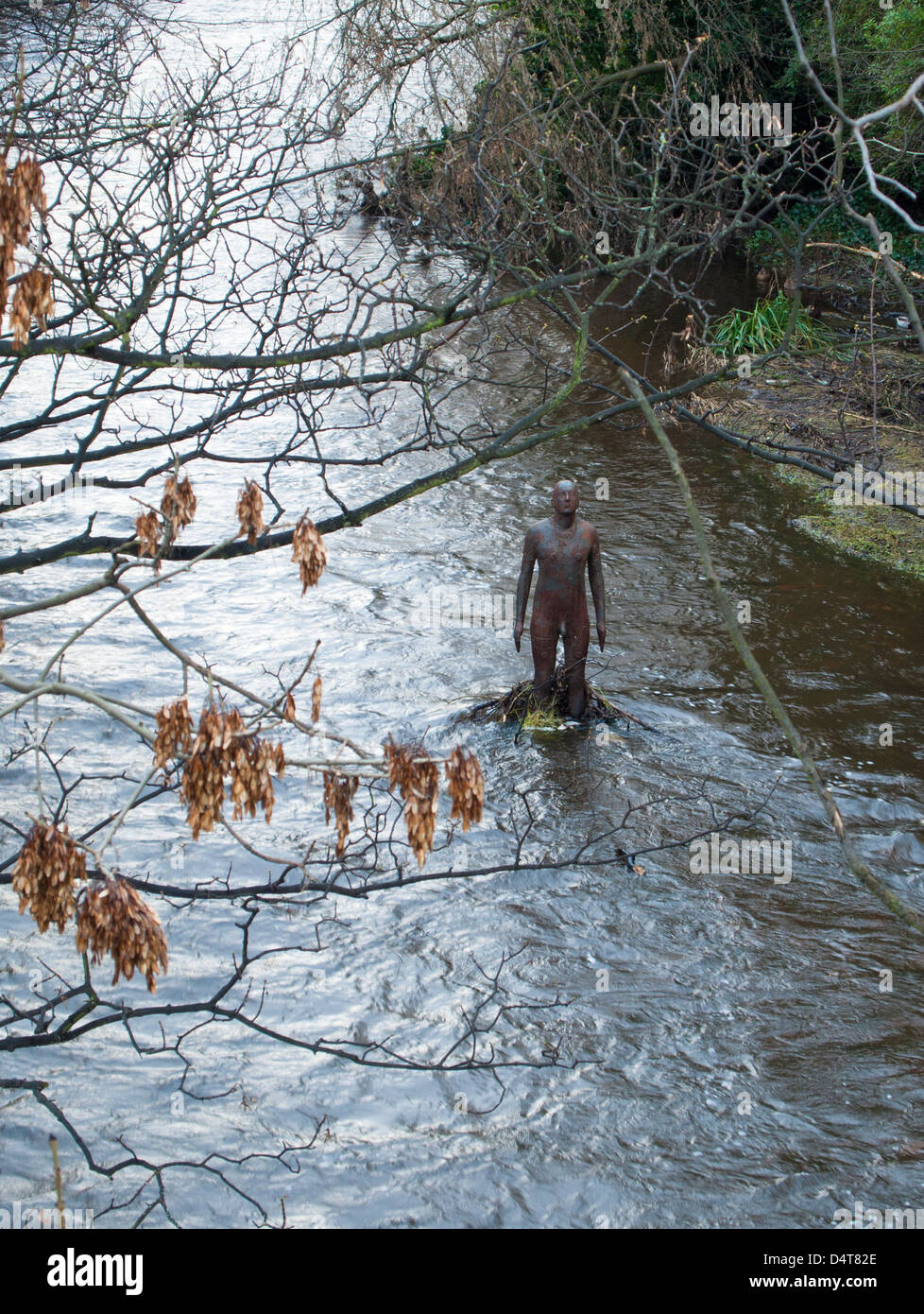 bronze figure statue at Dean village stockbridge water of leith Stock Photo Alamy