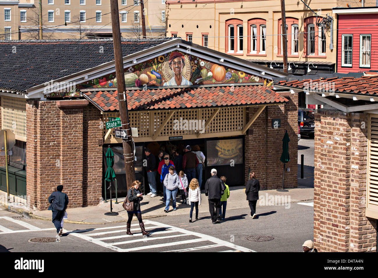 Aerial view of the Historic Charleston City Market on Market Street in
