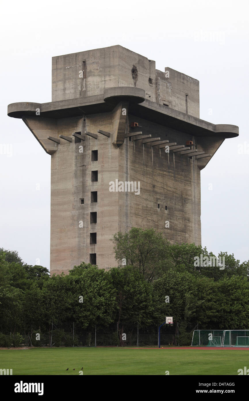 Remains of Anti-aircraft L-Tower in Augarten, Austria. Stock Photo