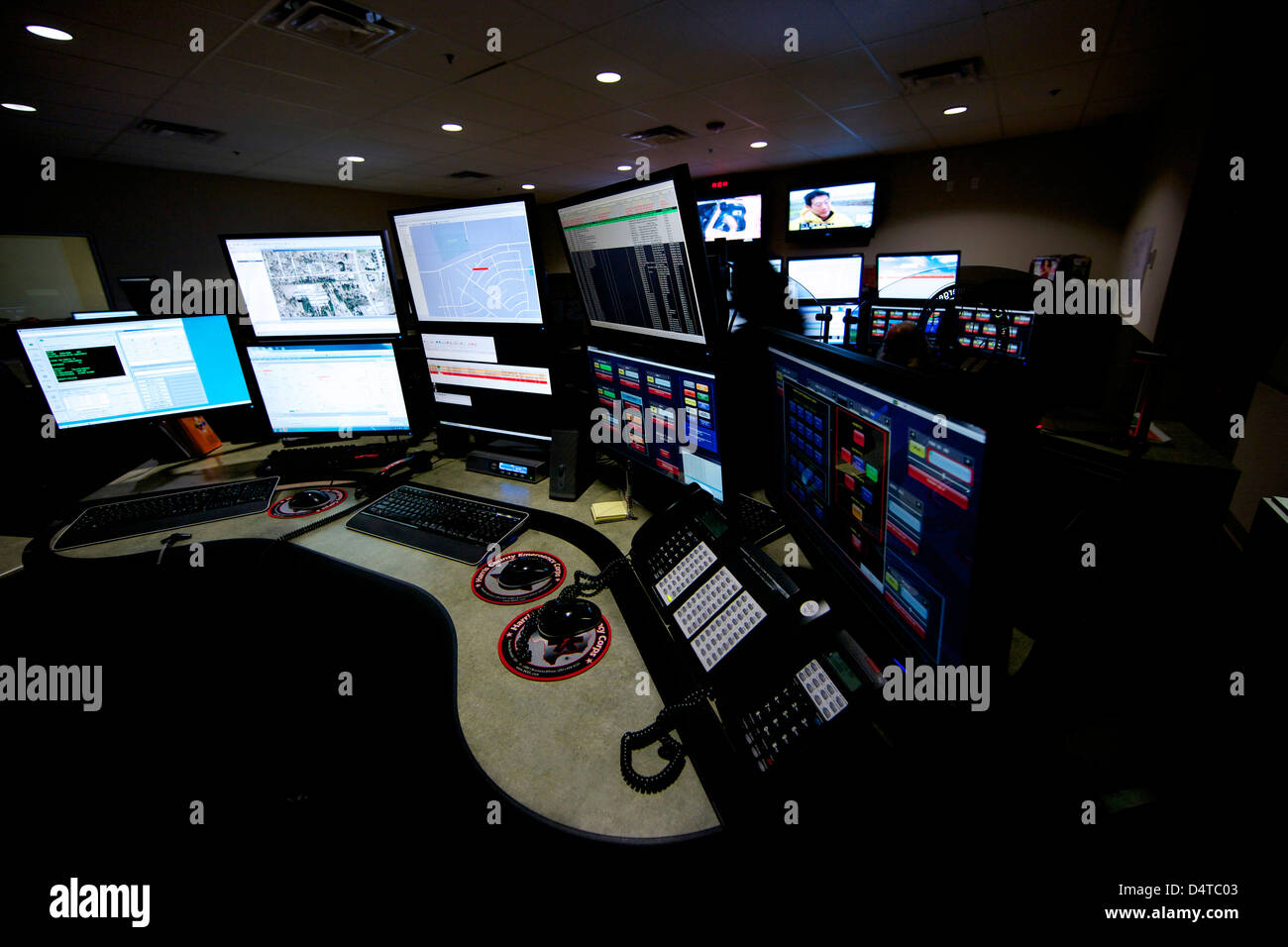 Control room center for emergency service dispatch. Stock Photo