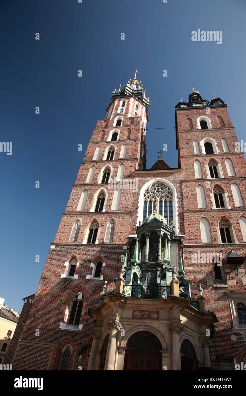 Looking up at Mariacki church, Krakow, Poland Stock Photo