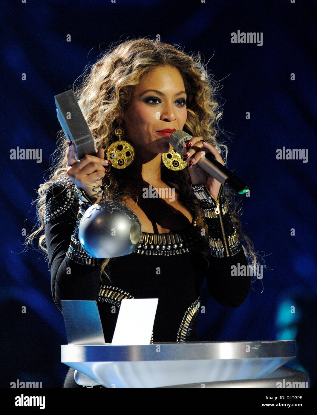 US singer Beyonce receives one of the three awards she got during the ...