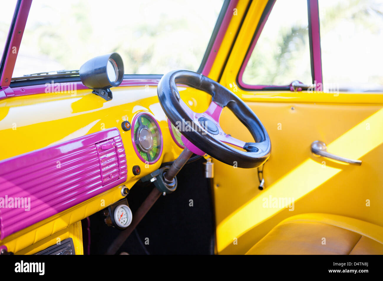 Steering wheel of colorful car Stock Photo