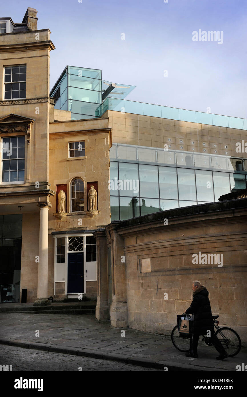 View of old architecture blending into the contemporary Bath Thermae Spa UK Stock Photo
