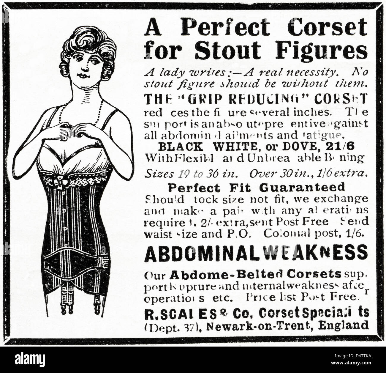 Original 1920s period vintage advertisement print from English magazine  advertising A PERFECT CORSET FOR STOUT FIGURES Stock Photo - Alamy