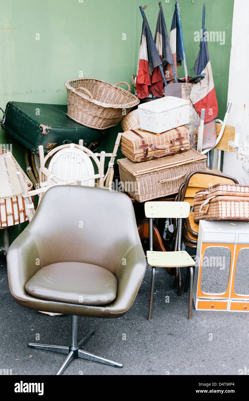 Marché aux Puces (flea market) at St-Ouen near to Clignancourt in the north of Paris, France. Stock Photo