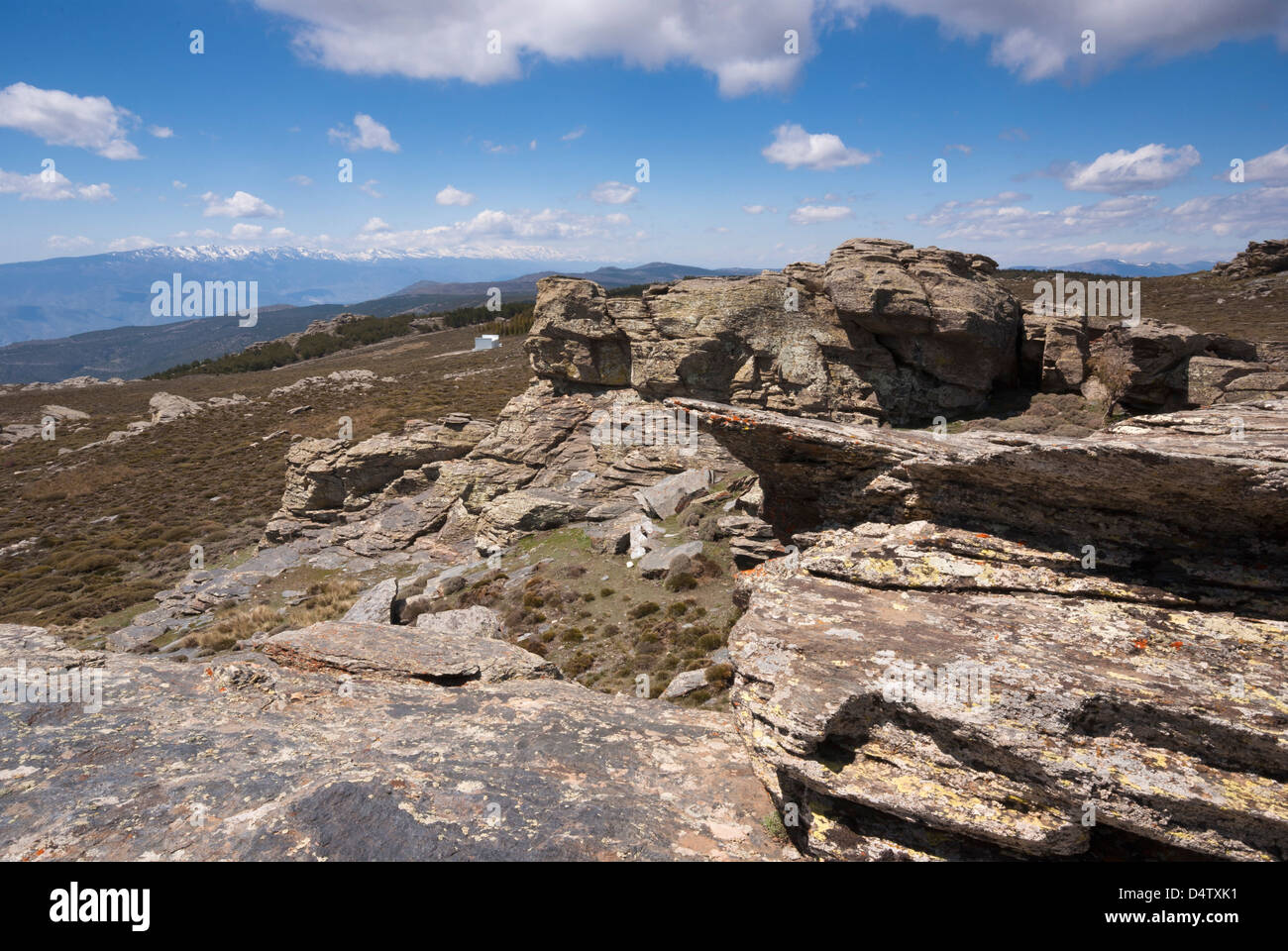 View of the Sierra Navada from the Calar Alto Observatory, Sierra de los Filibres, Spain Stock Photo