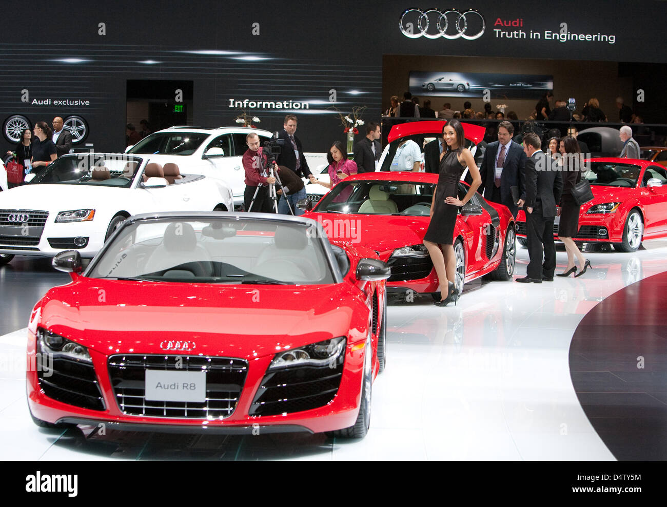 Cars of Audi stand at the LA  Auto Show in Los Angeles, USA, 03 December 2009. Alternative fuel vehicles and hybrid cars are one focus of the auto show that takes place until 13 December 2009. Photo: Friso Gentsch Stock Photo