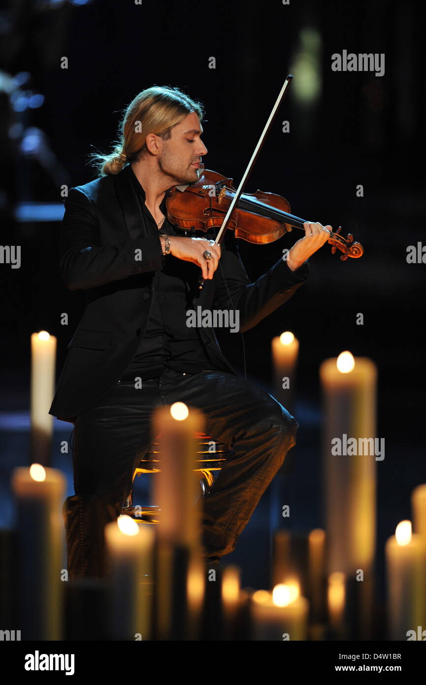 German violinist David Garrett performs during the recording of the Christmas edition of the
