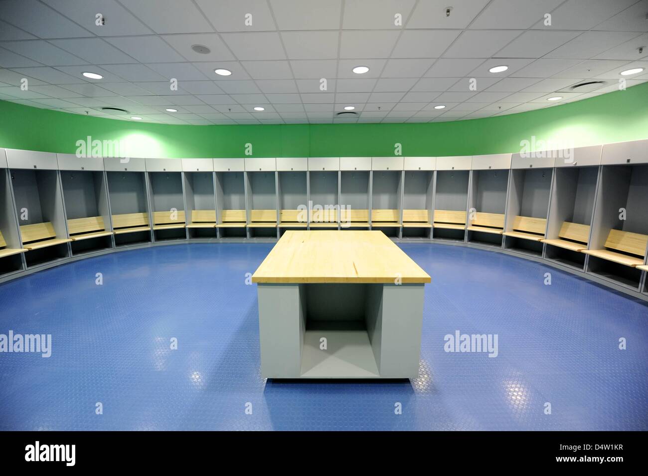 View into a locker room of Mbombela stadium in Nelspruit, South Africa, 09 December 2009. The stadium will be  one of the venues for the FIFA 2010 World Cup. Photo: Bernd Weissbrod Stock Photo