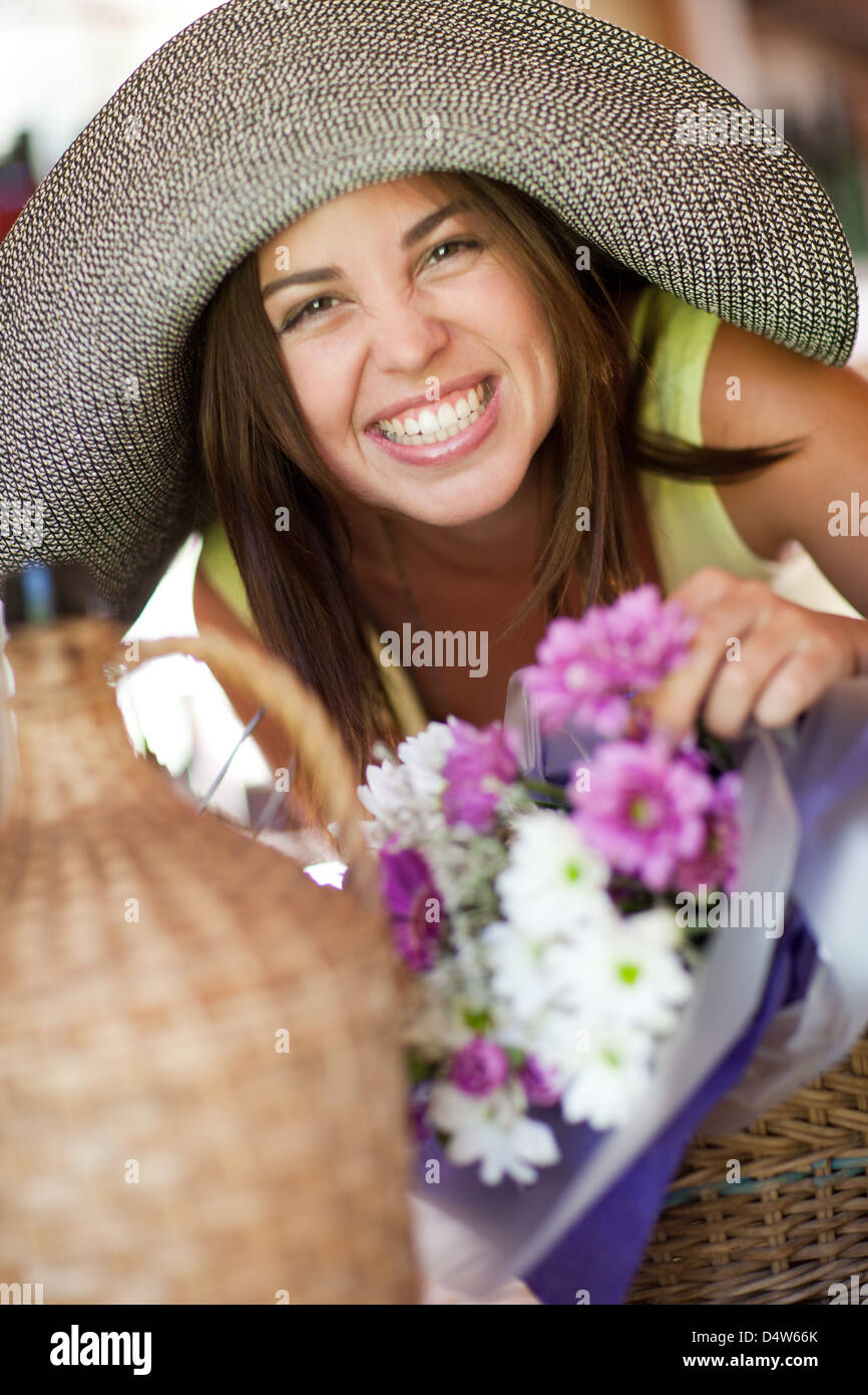 Young woman flower arrangement headdress hi-res stock photography and ...